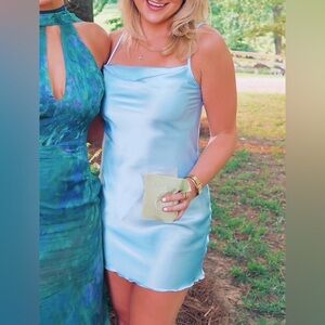 bebe Light Blue Satin Slip Dress